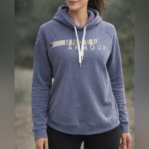 Under Armour Women’s ColdGear Hoodie Large Loose Fit Blue Camo Logo